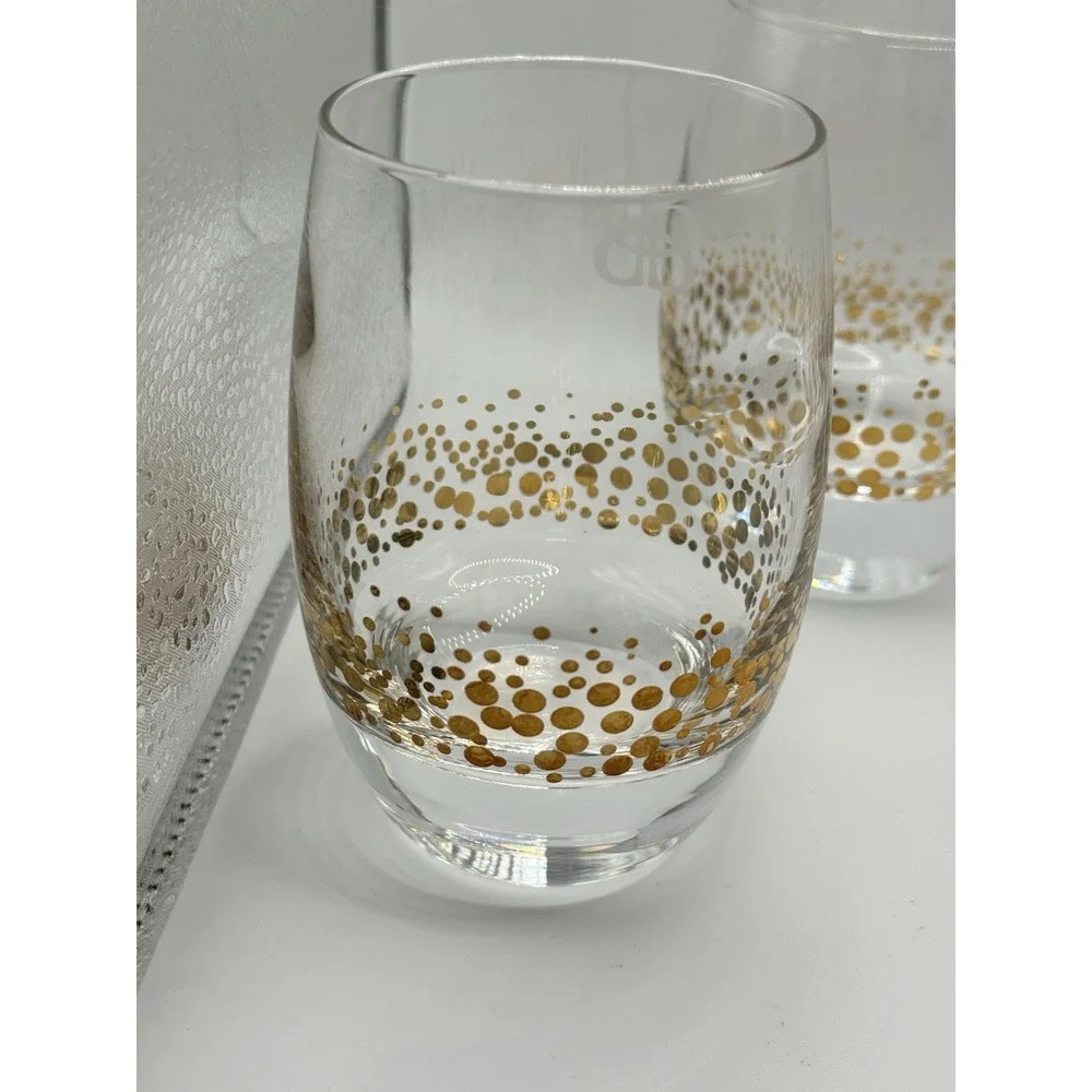 Baileys Irish Cream Gold Dot Confetti Etched Rocks Low Ball‎ Glasses Barware (4)